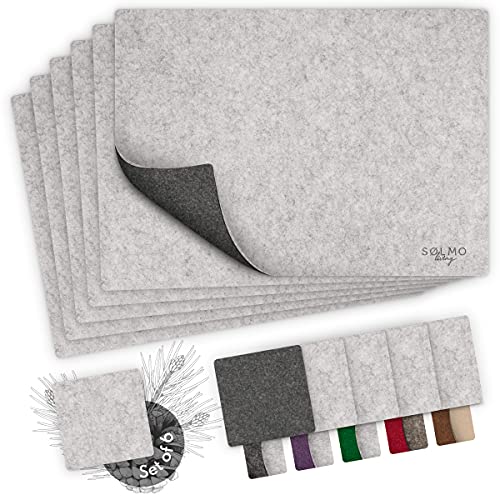 sølmo I 12er Premium Platzsets aus Filz - Eckig Zweifarbig - Tischset mit Untersetzer I Filzuntersetzer Platzdeckchen, Untersetzer Teller + Glas Untersetzer-Set, Grau von Sölmo