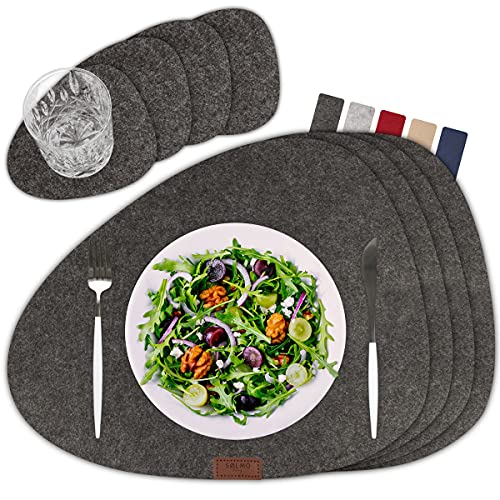 sølmo I Designer Tischset Grau aus Filz - Oval I Hitzebeständig I 4er Platzset mit Untersetzer, Tischsets, Platzdeckchen I Tischdeko Winter, Grau [Dark Stone] von Sölmo