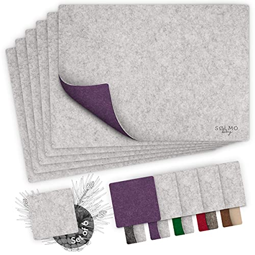 sølmo I Designer Tischset aus Filz, Hitzebeständig I 6er Filz Platzsets mit Glas-Untersetzer I Tischsets, Platzdeckchen I Tischdeko doppelseitig, Grau/Lila von Sölmo
