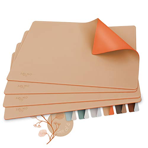 sølmo I Designer Tischset aus PU-Leder, Hitzebeständig Zweifarbig I 4er Platzset abwischbar, Tischset Leder, Platzdeckchen, Platzset Leder, Tischset Kinder (Beige/Orange) von Sölmo