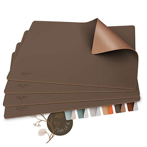 sølmo I Designer Tischset aus PU-Leder, Hitzebeständig Zweifarbig I 4er Platzset abwischbar, Tischset Leder, Platzdeckchen, Platzset Leder, Tischset Kinder (Brown/Gold) (43 * 30 cm) von Sölmo