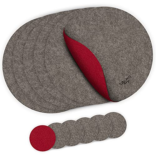 sølmo I Platzsets aus Filz - Rund Zweifarbig - Tischset mit Untersetzer I Filzuntersetzer Platzdeckchen, Untersetzer Teller + Glas Untersetzer-Set, Grau Rot sølmo I Platzsets aus Filz - Rund Zweifarbig - Tischset mit Untersetzer I Filzuntersetzer Platzdeckchen, Untersetzer Teller + Glas Untersetzer-Set, Grau Rot von Sölmo