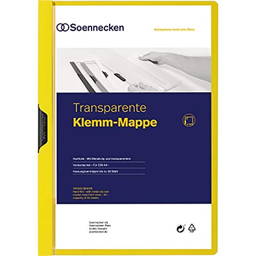 SOE Klemmappe PVC A4 gelb 1-30Blatt transp. Vorderdeckel m. Metall-Clip von Soennecken