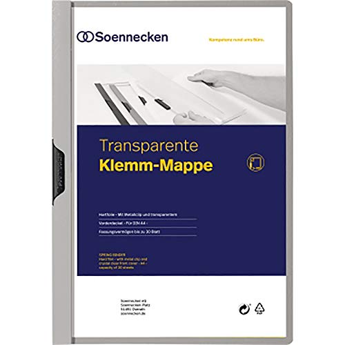 SOE Klemmappe PVC A4 grau 1-30Blatt transp. Vorderdeckel m. Metall-Clip von Soennecken