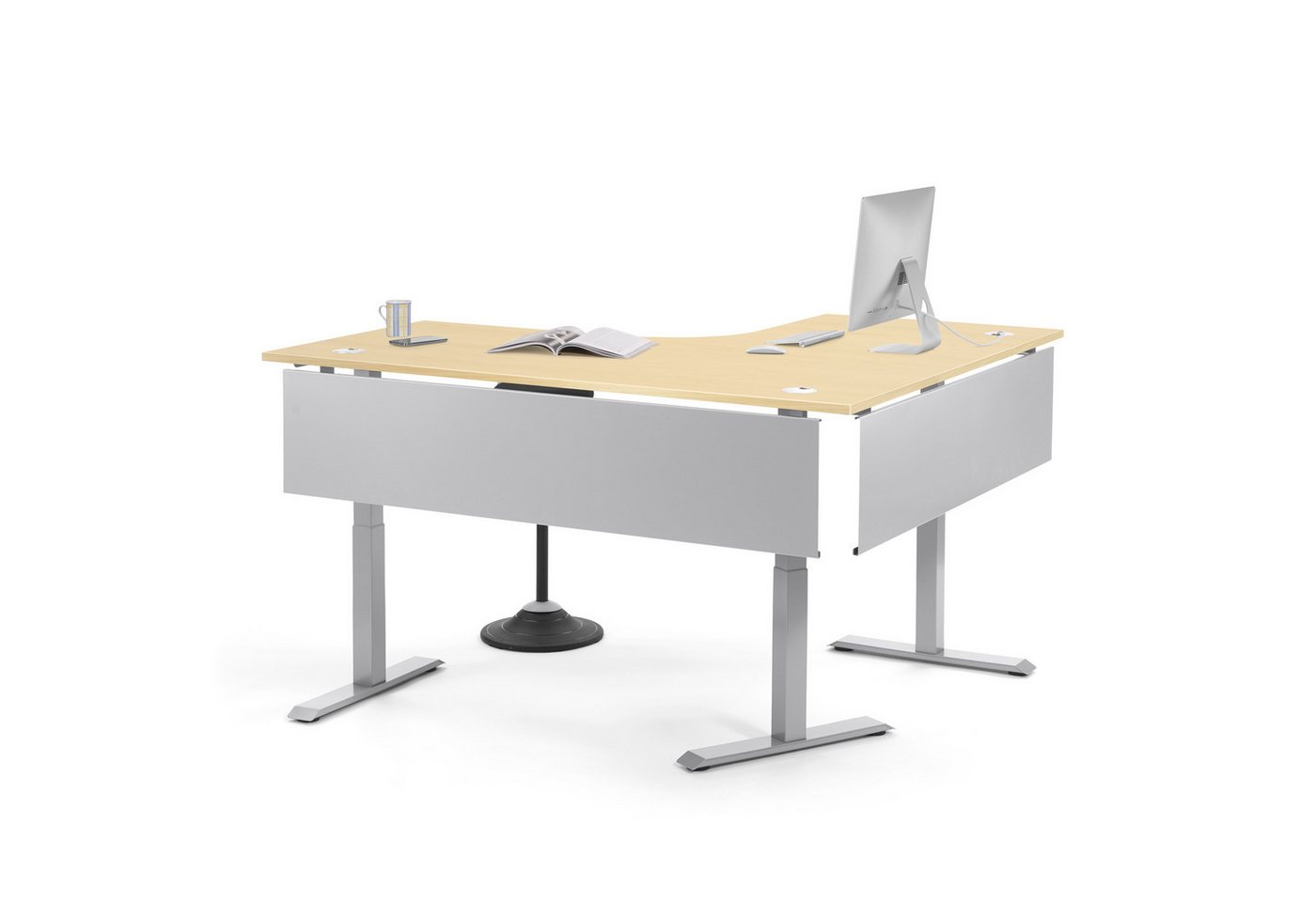 Soennecken Schreibtisch Ecktisch elektrisch verstellbar re Gestell silber Platte ahorn Soennecken Schreibtisch Ecktisch elektrisch verstellbar re Gestell silber Platte ahorn von Soennecken