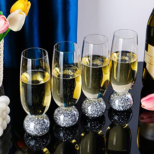 Soetai Sektgläser Set Champagnerflöten,Set aus 4 bleifreien Kristallgläsern,200ml Champagnergläser,klare Gläser,Bar-Glaswaren (Zerquetschte Diamanten) von Soetai