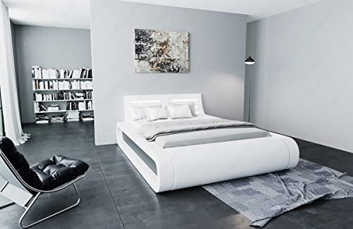 Boxspringbett Sorano Leder mit LED Licht Podest Hotelmatratze Lederbett in 140x200 160x200 180x200 200x200 200x220 (140 x 200 cm, Weiß-Grau) von Sofa Dreams