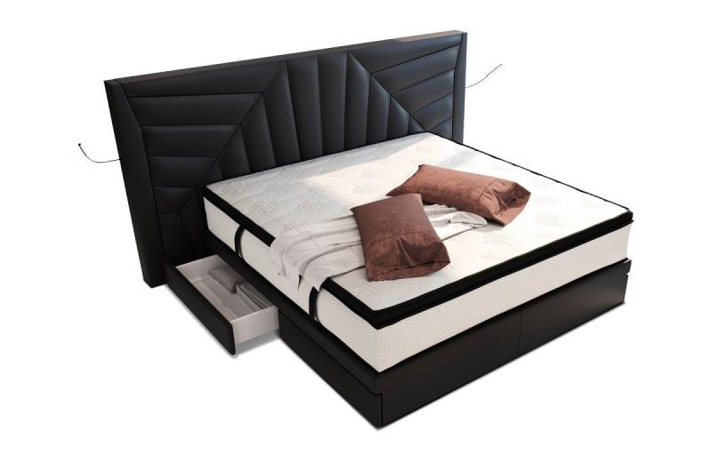 Sofa Dreams Boxspringbett Boxspringbett Monaco Leder, mit Topper, mit Schubladen, mit LED-Beleuchtung, mit USB-Anschlüssen von Sofa Dreams