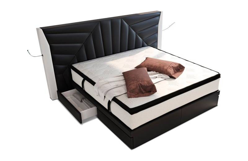 Sofa Dreams Boxspringbett Boxspringbett Monaco Leder, mit Topper, mit Schubladen, mit LED-Beleuchtung, mit USB-Anschlüssen von Sofa Dreams
