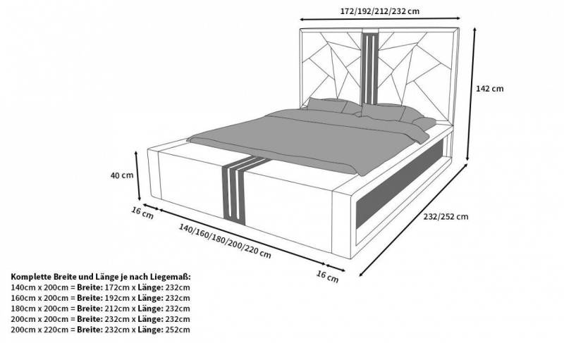Sofa Dreams Boxspringbett Imperia Bett Kunstleder Premium Komplettbett LED 140x200, inkl. Topper von Sofa Dreams