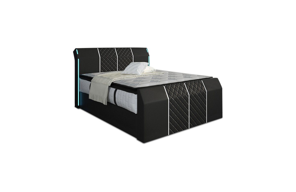 Sofa Dreams Boxspringbett Leder Hotelbett Komplettbett Modern Paris LED Matratze, inklusive LED Beleuchtung, Matratze und Topper von Sofa Dreams