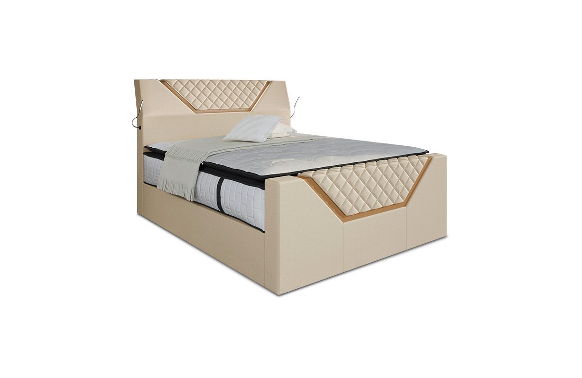 Sofa Dreams Boxspringbett Leder Hotelbett Modern Nantes Lederbett Komplettbett, inklusive LED Beleuchtung, Matratze und Topper von Sofa Dreams