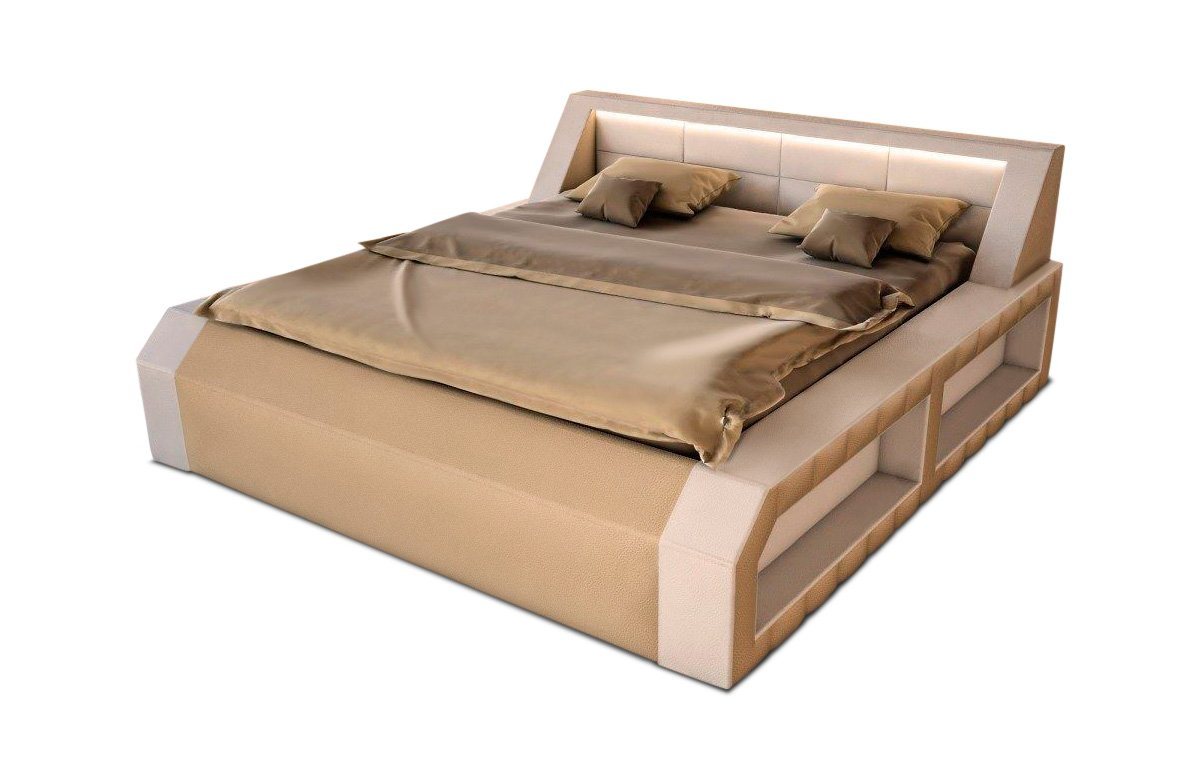 Sofa Dreams Boxspringbett Matera Kunstleder komplett mit LED Beleuchtung Komplettbett, mit Matratze, mit Topper, gestepptes Kopfteil von Sofa Dreams