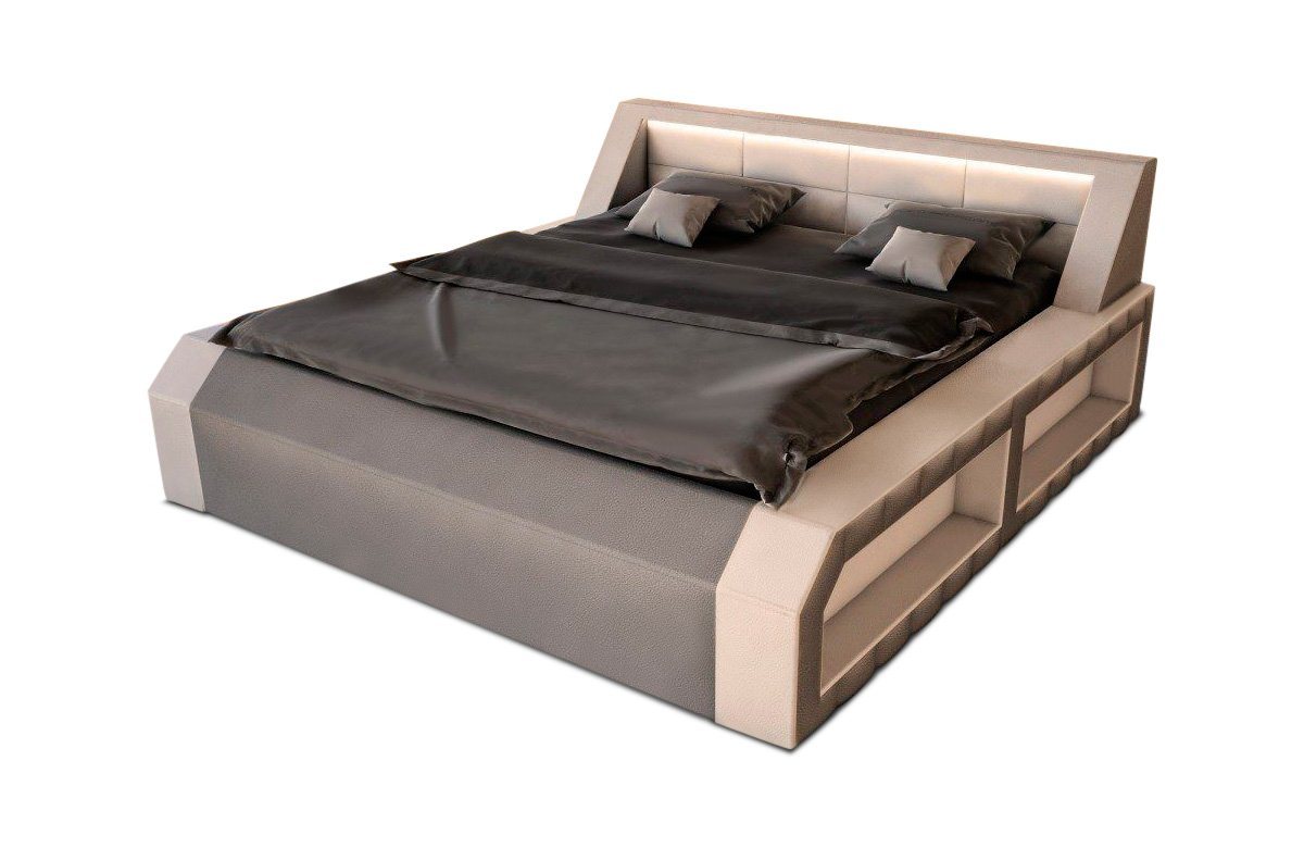 Sofa Dreams Boxspringbett Matera Kunstleder komplett mit LED Beleuchtung Komplettbett, mit Matratze, mit Topper, gestepptes Kopfteil von Sofa Dreams