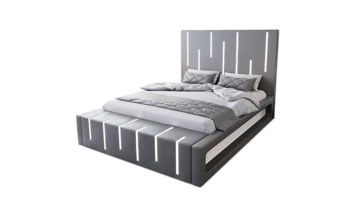 Sofa Dreams Boxspringbett Milona Bett Kunstleder Premium Komplettbett mit LED Beleuchtung, mit Topper von Sofa Dreams