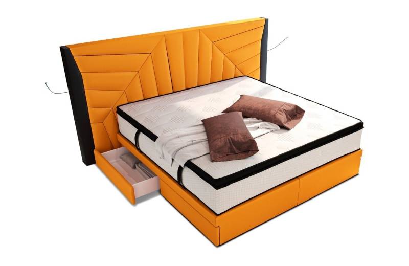 Sofa Dreams Boxspringbett Monaco Microfaser Mineva, mit Topper, Schubladen, USB-Anschlüssen und LED-Beleuchtung von Sofa Dreams