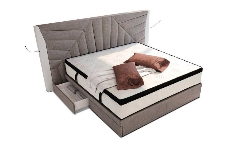 Sofa Dreams Boxspringbett Monaco Stoffbezug Strukturstoff, mit Topper, mit Schubladen, mit LED-Beleuchtung, mit USB-Anschlüssen von Sofa Dreams