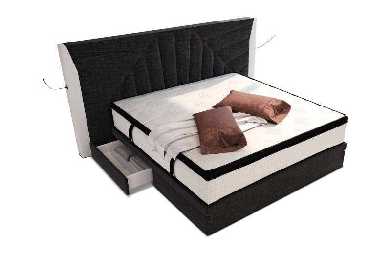 Sofa Dreams Boxspringbett Monaco Stoffbezug Strukturstoff, mit Topper, mit Schubladen, mit LED-Beleuchtung, mit USB-Anschlüssen von Sofa Dreams