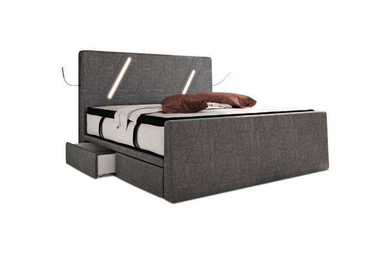 Sofa Dreams Boxspringbett Toulon (6 Teile), Strukturstoff Bezug, Schubladen, LED-Beleuchtung, Matratze, Topper von Sofa Dreams