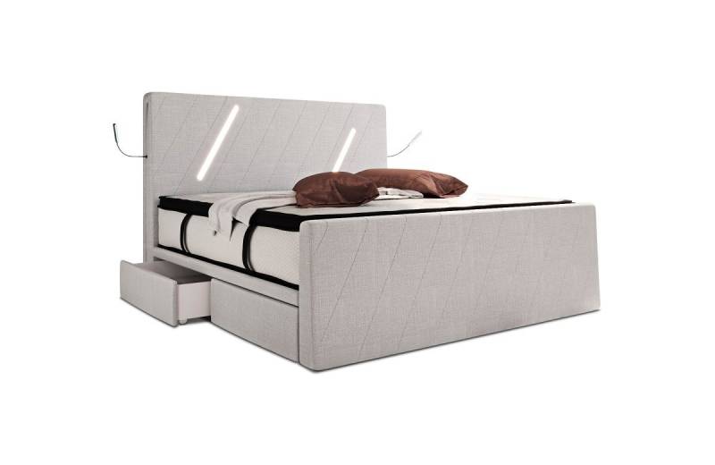 Sofa Dreams Boxspringbett Toulon H - Strukturstoff, inkl Topper, 4 Schubladen, LED-Beleuchtung, Fernbedienung von Sofa Dreams