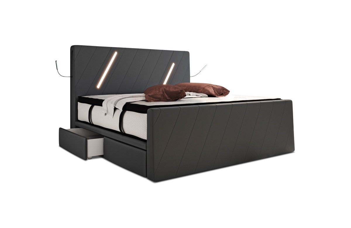 Sofa Dreams Boxspringbett Toulon - Microfaser, mit Topper, LED-Beleuchtung, USB-Anschlüsse von Sofa Dreams