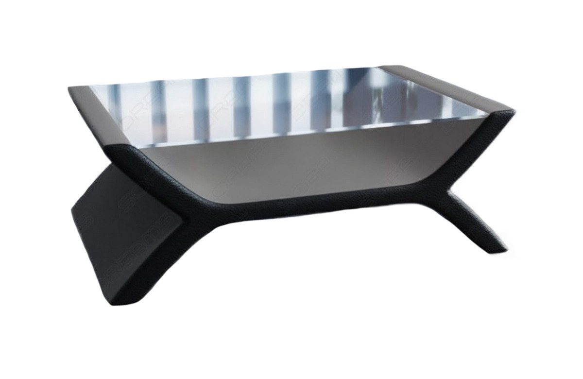 Sofa Dreams Couchtisch Calabria Tisch Stoff mit Sicherheitsglasplatte 12mm, Mikrofaser Bezug in Hellgrau, Akzentfarbe Schwarz, mit LED-Beleuchtung von Sofa Dreams