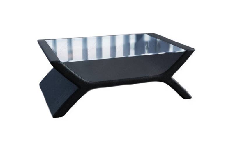 Sofa Dreams Couchtisch Leder Calabria Tisch mit Sicherheitsglasplatte 12mm (1 Tisch), mit Echt-/Kunstleder Mix in Grau-Schwarz, Designertisch von Sofa Dreams