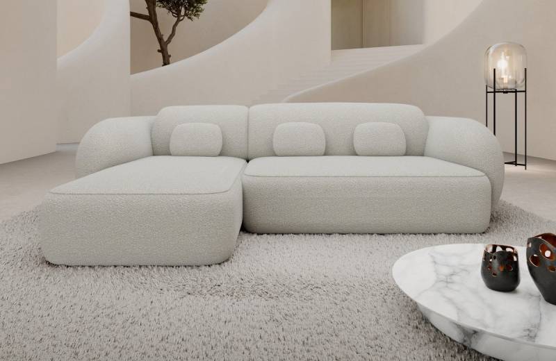 Sofa Dreams Ecksofa Altea L Form kurz Stoffsofa, 4-Sitzer, Ottomane, Modern, Boucléstoff Bezug in Weiß von Sofa Dreams