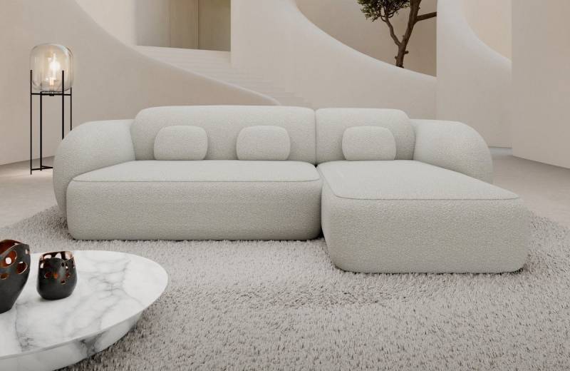 Sofa Dreams Ecksofa Altea L Form kurz Stoffsofa, 4-Sitzer, Ottomane, Modern, Boucléstoff Bezug in Weiß von Sofa Dreams