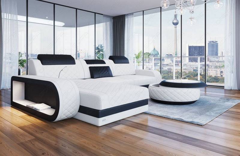 Sofa Dreams Ecksofa Berlin L Form Leder, Ecksofa, Ottomane, LED-Beleuchtung, Breite: 308cm, Zierkissen, 4-Sitzer, USB von Sofa Dreams