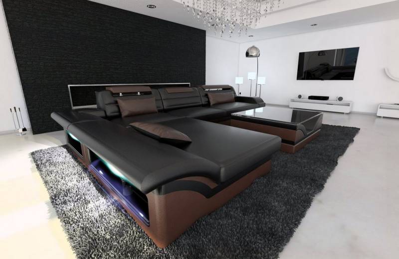 Sofa Dreams Ecksofa Couch Leder Sofa Monza L Form Ledersofa, Couch, mit LED, wahlweise mit Bettfunktion als Schlafsofa, Designersofa von Sofa Dreams
