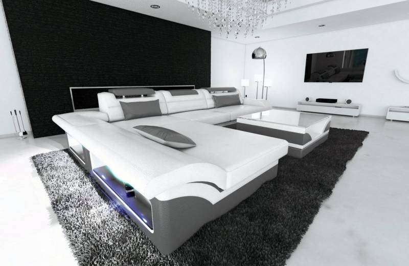 Sofa Dreams Ecksofa Couch Leder Sofa Monza L Form Ledersofa, Couch, mit LED, wahlweise mit Bettfunktion als Schlafsofa, Designersofa von Sofa Dreams