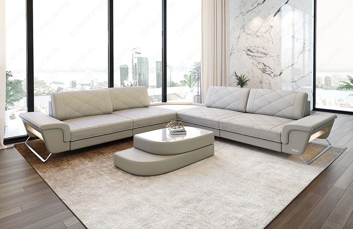 Sofa Dreams Ecksofa Design Leder Eckcouch Sepino L Form Modern Ledersofa, Couch wahlweise mit Multifunktionskonsole von Sofa Dreams