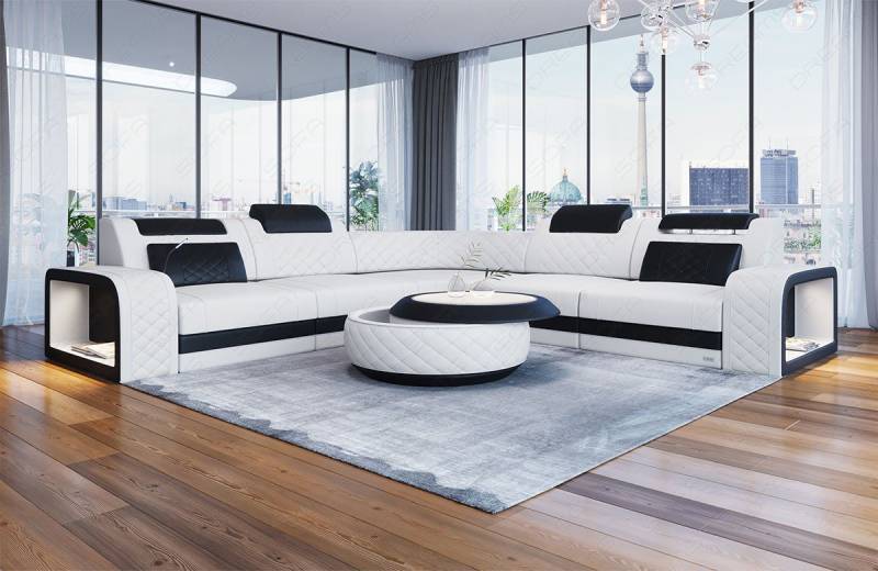 Sofa Dreams Ecksofa Foggia L Form Leder, mit LED, verstellbare Kopfstützen, Designersofa von Sofa Dreams