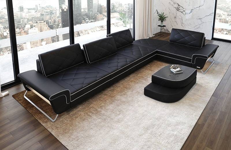 Sofa Dreams Ecksofa Leder Designer Eckcouch Rotello L Form Luxus Ledersofa, Couch wahlweise mit Multifunktionskonsole von Sofa Dreams
