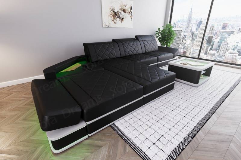 Sofa Dreams Ecksofa Leder Designer Sofa Couch Perugia L Form Ledersofa, Ledercouch mit LED-Beleuchtung von Sofa Dreams