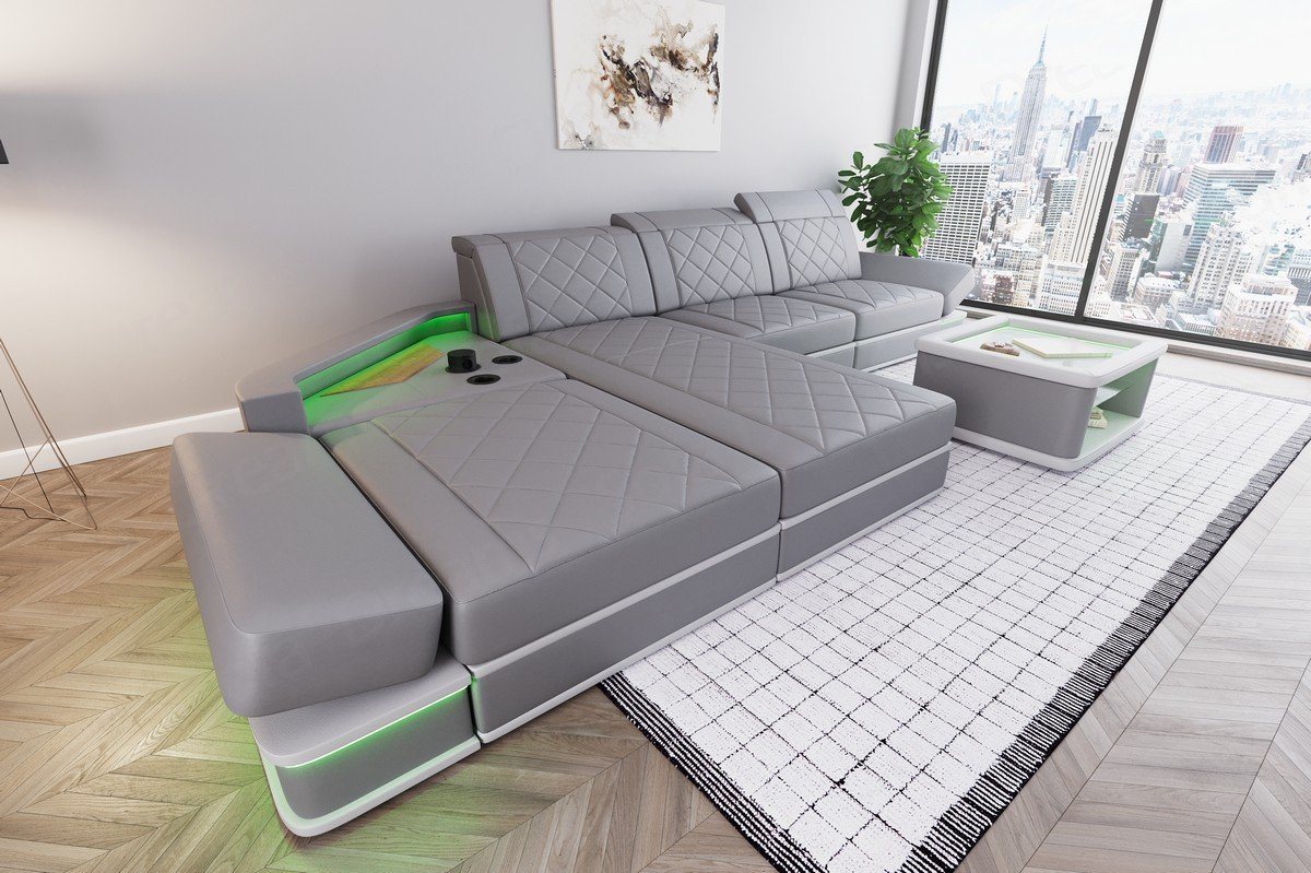 Sofa Dreams Ecksofa Leder Designer Sofa Couch Perugia L Form Ledersofa, Ledercouch mit LED-Beleuchtung von Sofa Dreams