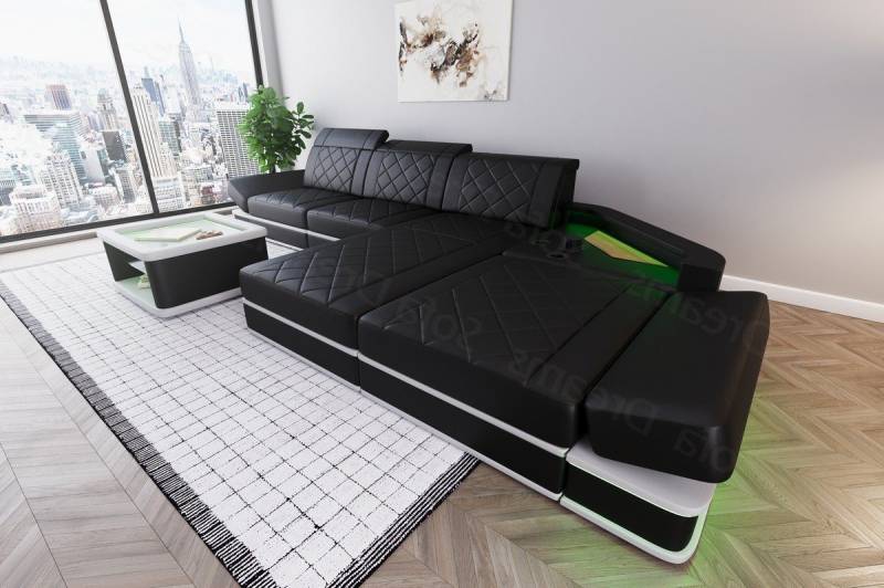 Sofa Dreams Ecksofa Leder Designer Sofa Couch Perugia L Form Ledersofa, Ledercouch mit LED-Beleuchtung von Sofa Dreams