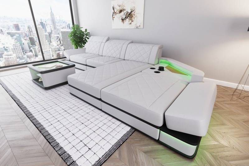 Sofa Dreams Ecksofa Leder Designer Sofa Couch Perugia L Form Ledersofa, Ledercouch mit LED-Beleuchtung von Sofa Dreams