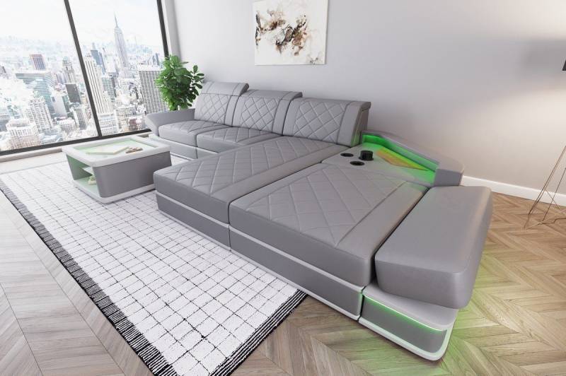 Sofa Dreams Ecksofa Leder Designer Sofa Couch Perugia L Form Ledersofa, Ledercouch mit LED-Beleuchtung von Sofa Dreams