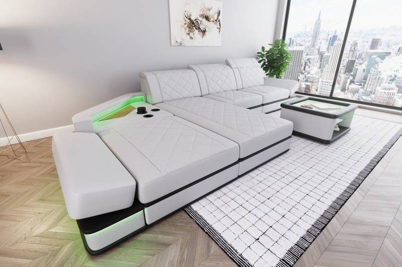 Sofa Dreams Ecksofa Leder Designer Sofa Couch Perugia L Form Ledersofa, Ledercouch mit LED-Beleuchtung von Sofa Dreams
