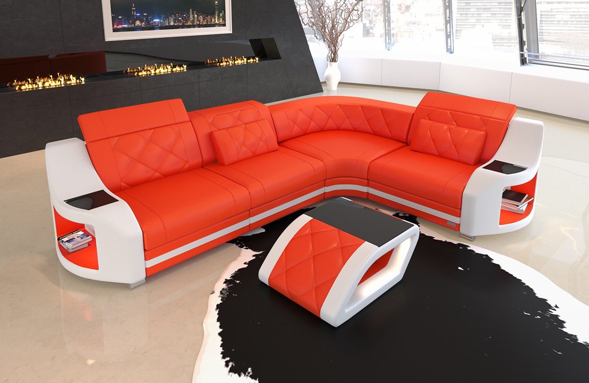 Sofa Dreams Ecksofa Leder Ledercouch Sofa Genua L Form Ledersofa, Couch, mit LED, Designersofa von Sofa Dreams