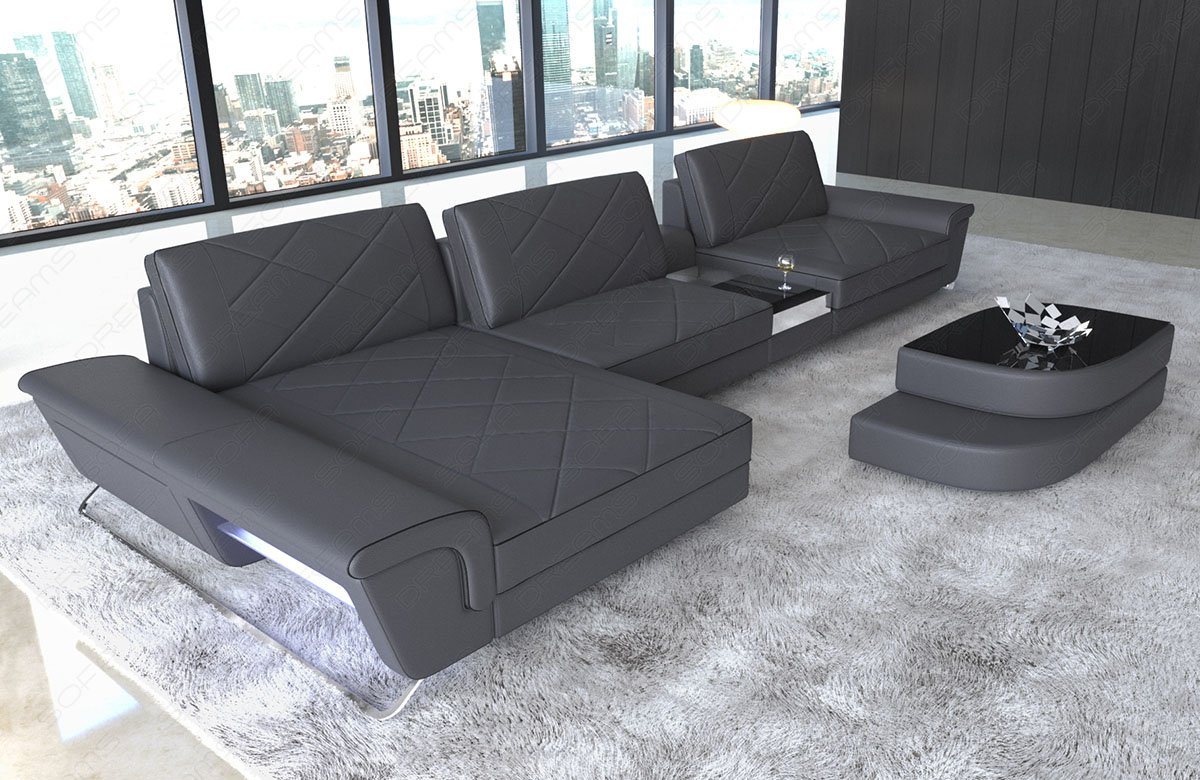 Sofa Dreams Ecksofa Leder Sofa Bari L Form Ledersofa, Couch, mit LED, verstellbare Rückenlehnen, Designersofa von Sofa Dreams