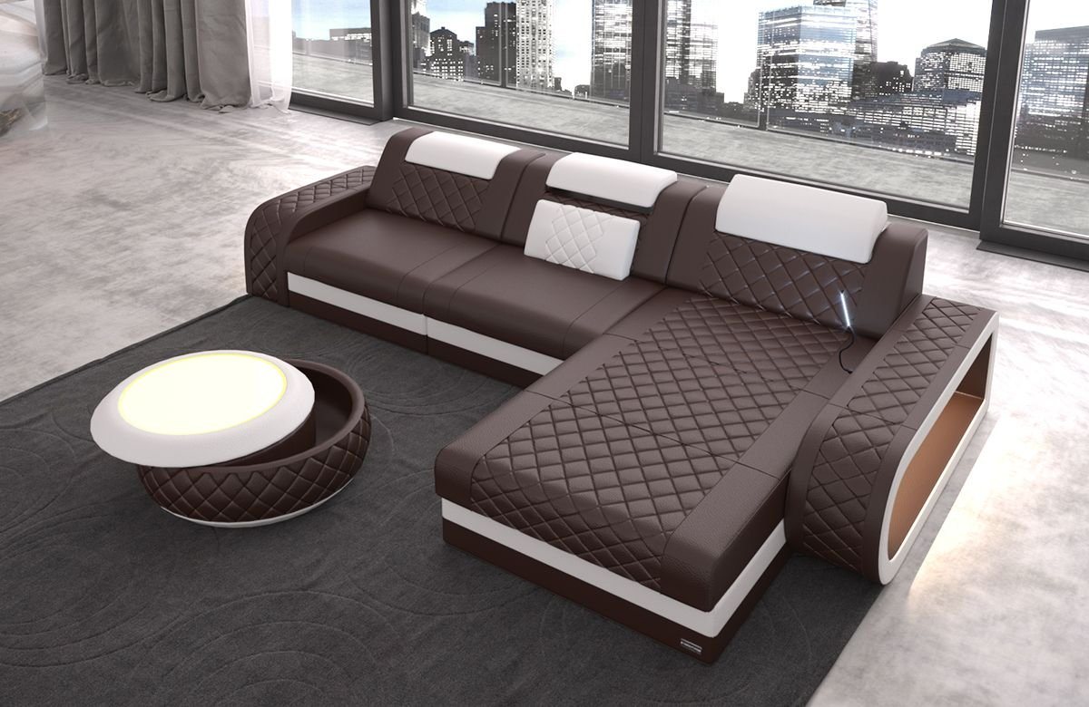 Sofa Dreams Ecksofa Leder Sofa Berlin L Form Ledersofa Ledercouch, Couch, mit LED, wahlweise mit Bettfunktion als Schlafsofa, Designersofa von Sofa Dreams