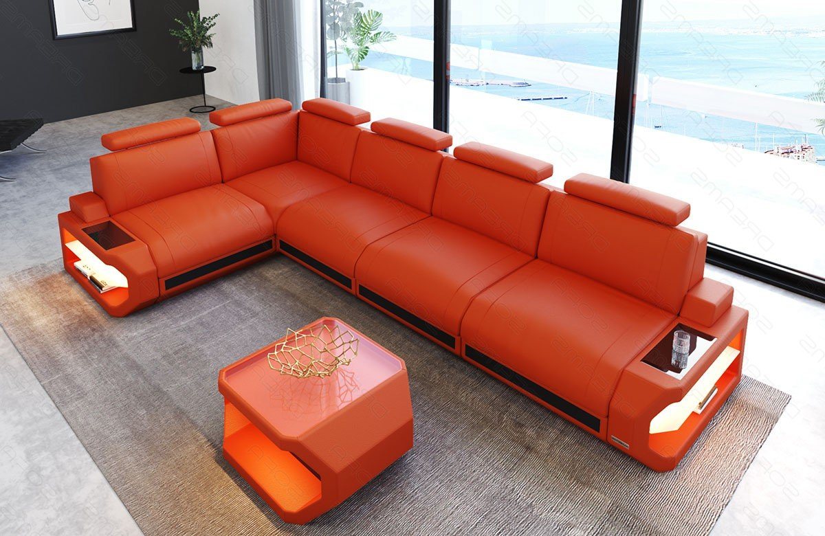 Sofa Dreams Ecksofa Leder Sofa Couch Siena L Form lang Ledercouch, L-Form Ledersofa mit LED-Beleuchtung von Sofa Dreams