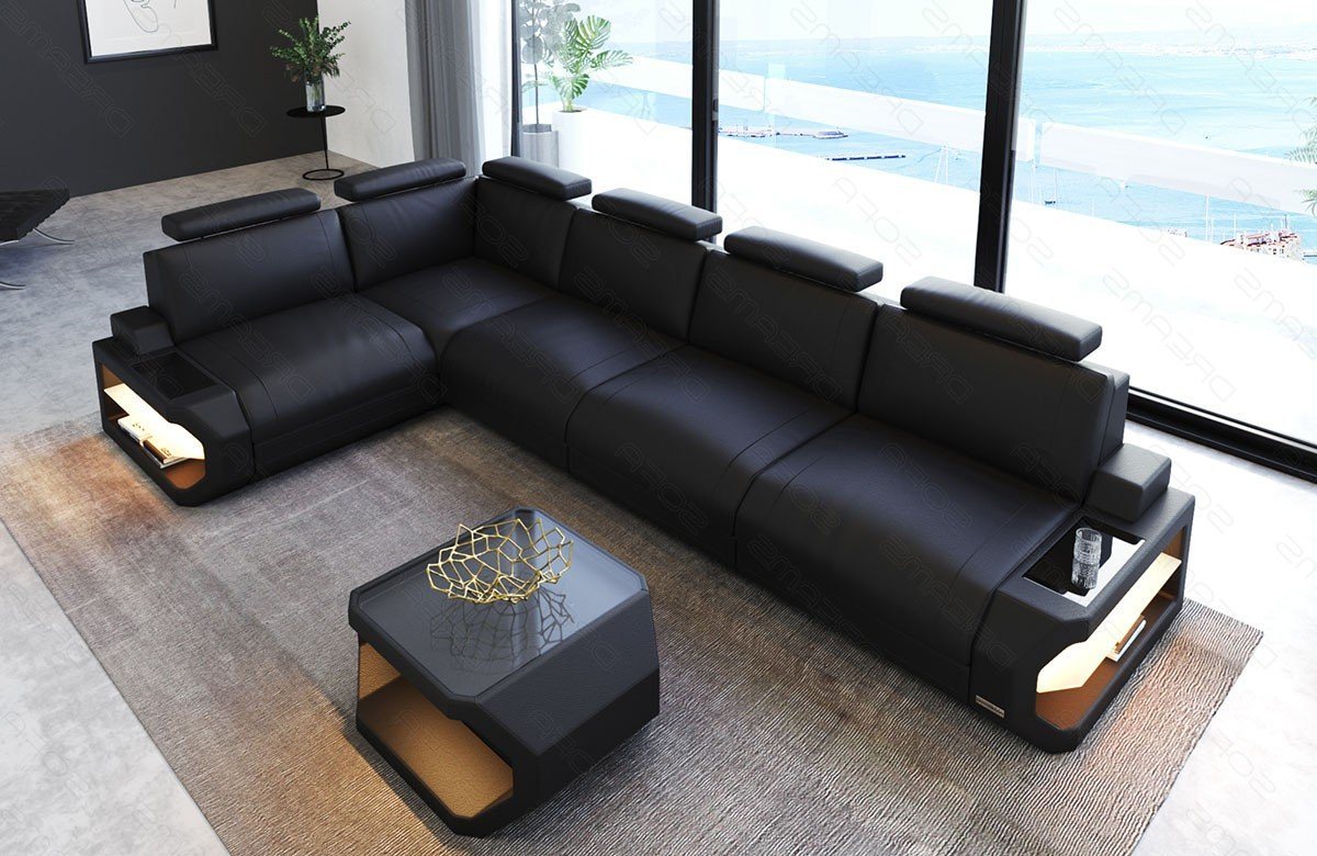 Sofa Dreams Ecksofa Leder Sofa Couch Siena L Form lang Ledercouch, L-Form Ledersofa mit LED-Beleuchtung von Sofa Dreams