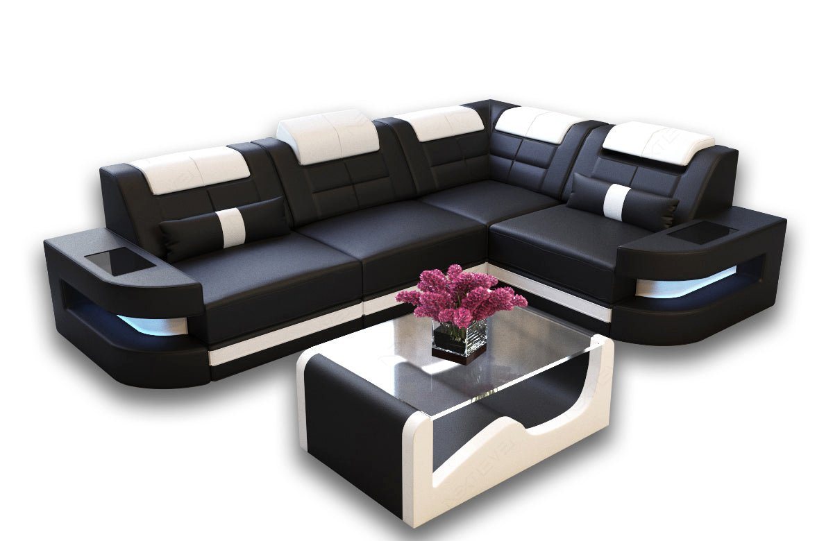 Sofa Dreams Ecksofa Leder Sofa Ledercouch Como L Form Ledersofa, Couch, mit LED, wahlweise mit Bettfunktion als Schlafsofa, Designersofa von Sofa Dreams