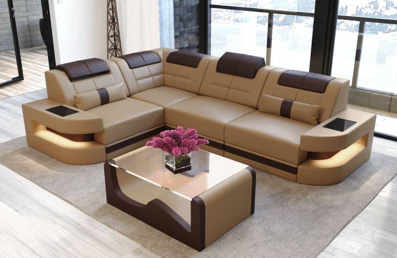 Sofa Dreams Ecksofa Leder Sofa Ledercouch Como L Form Ledersofa, Couch, mit LED, wahlweise mit Bettfunktion als Schlafsofa, Designersofa von Sofa Dreams