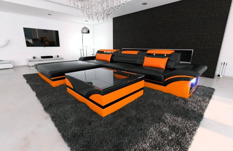 Sofa Dreams Ecksofa Leder Sofa Ledercouch Parma L Form Ledersofa, Couch, mit LED, wahlweise mit Bettfunktion als Schlafsofa, Designersofa von Sofa Dreams