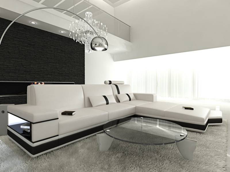 Sofa Dreams Ecksofa Ledercouch Leder Sofa Messana L Form Ledersofa, Couch, mit LED, wahlweise mit Bettfunktion als Schlafsofa, Designersofa von Sofa Dreams